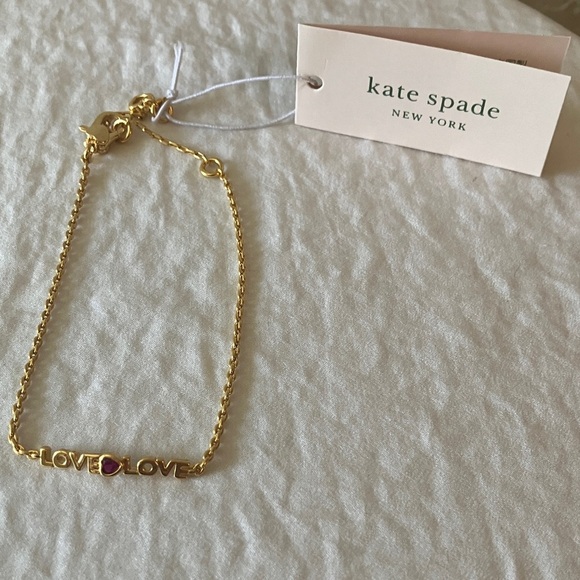 Kate Spade: Gold Tone “Love Love” Bracelet- Red Heart Accent- Pink Dust Bag - Picture 7 of 14